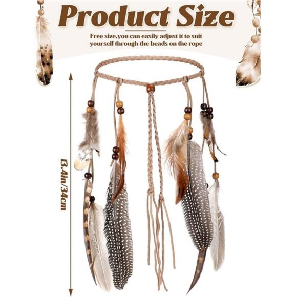 Feather Headband Hippie Headband for Women Hippie Accessories Indian Headband - Picture 4 of 7